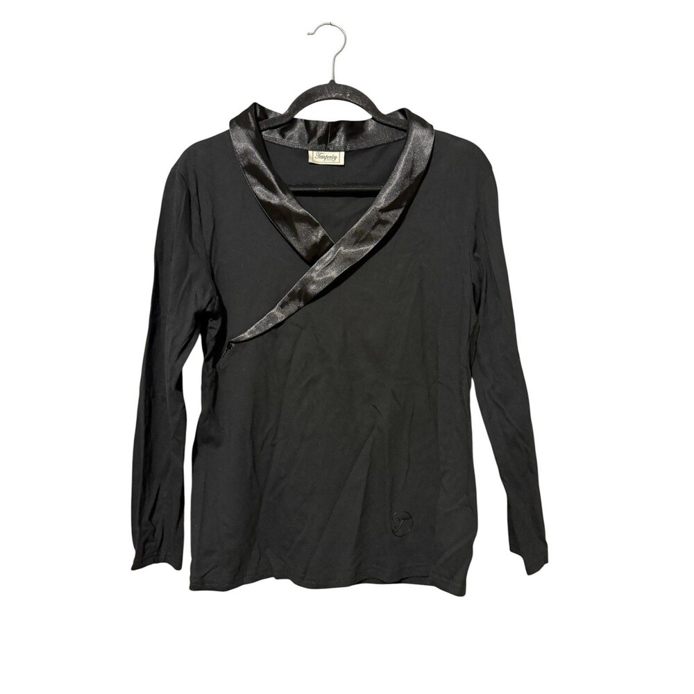 Temperley London Black Satin Trim Wrap Neck Top Medium